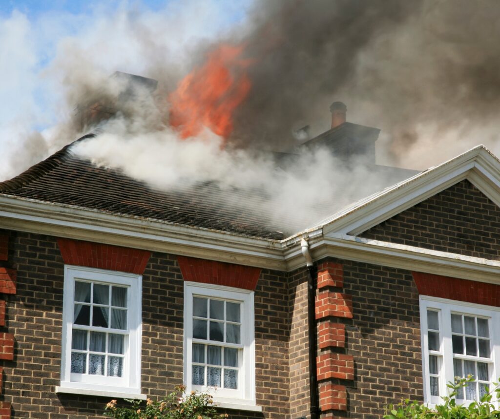 House roof on fire