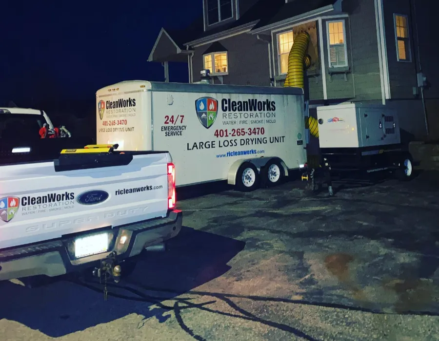 Cleanworks water damage restoration team at work in Rhode Island